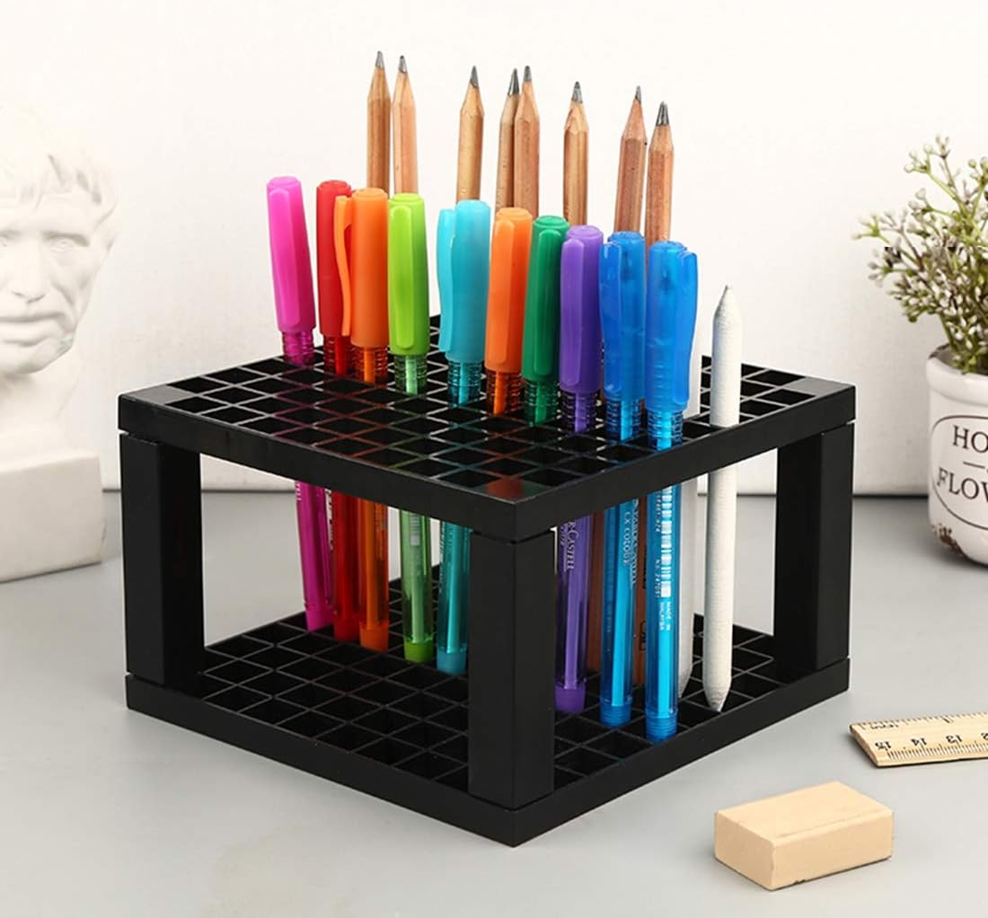 Foraineam 4-Pack 96 Holes Pencil & Brush Holder - Plastic Desk Organizer Stand Holder for Pencils, Pens, Paint Brushes, Modeling Tools, Office & Art Supplies