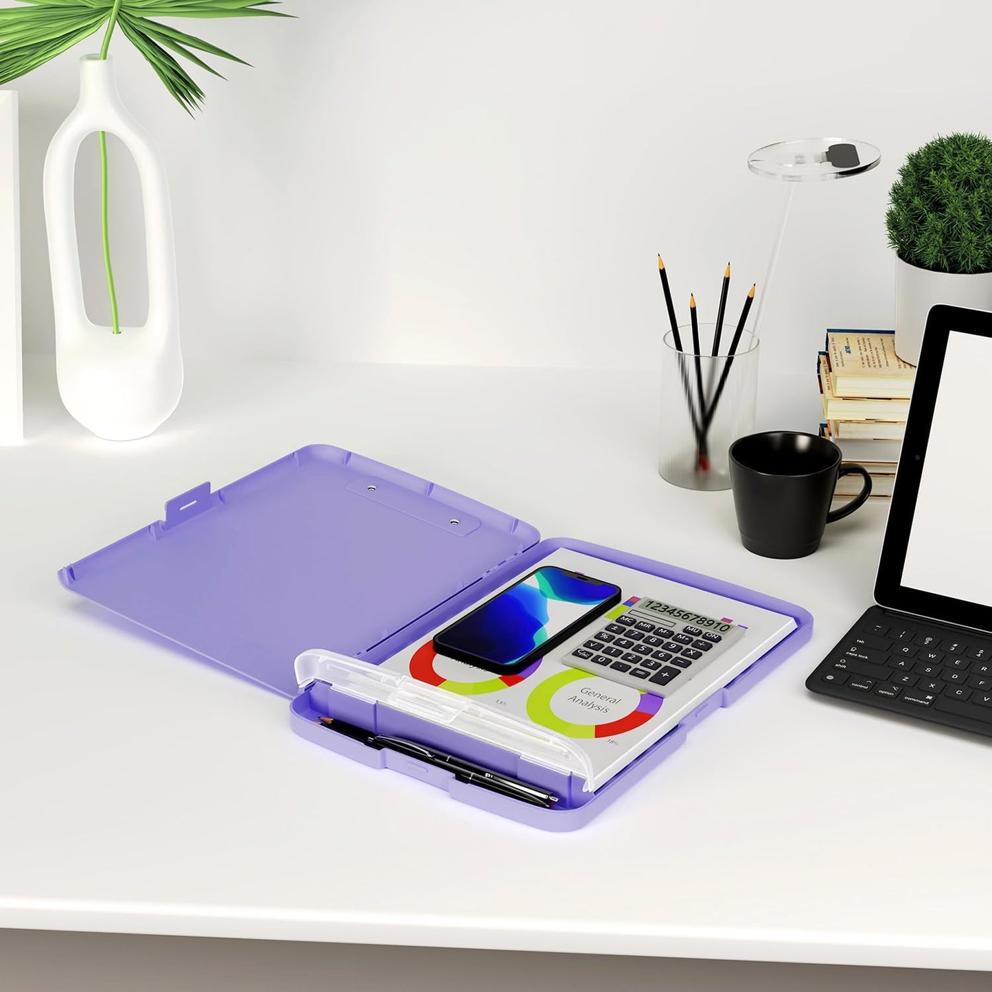 Piasoenc Clipboard with Storage, 8.5 x 11 Organization Box with Pen Holder and A4 Legal Paper Folder, Folio & Side-Opening, Low Profile Clip,for Nurses,Teachers, Size 14 x 9.6 x 1.2 in, Black