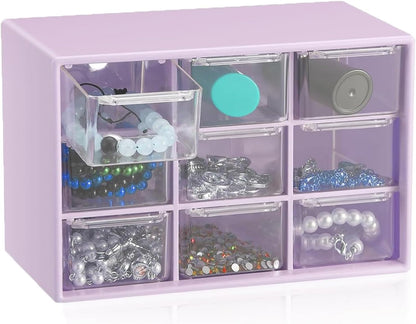 Small Drawer Organizer for Desk, 7.1" x 3. 8" x 4.6" Mini Desktop Drawer Organizer with 9 Clear Drawers, Plastic Desktop Craft Storage Box for Desk Office School Home (White)
