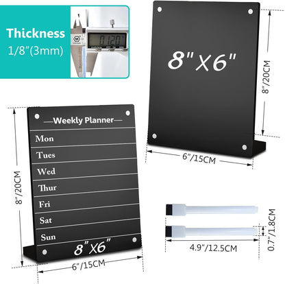 2PCS Clear Acrylic Weekly Dry Erase Board Desktop, 8x6 Small Magnetic Whiteboard with Stand for Table Calendar Memo Board for Fridge, Office, School, Home