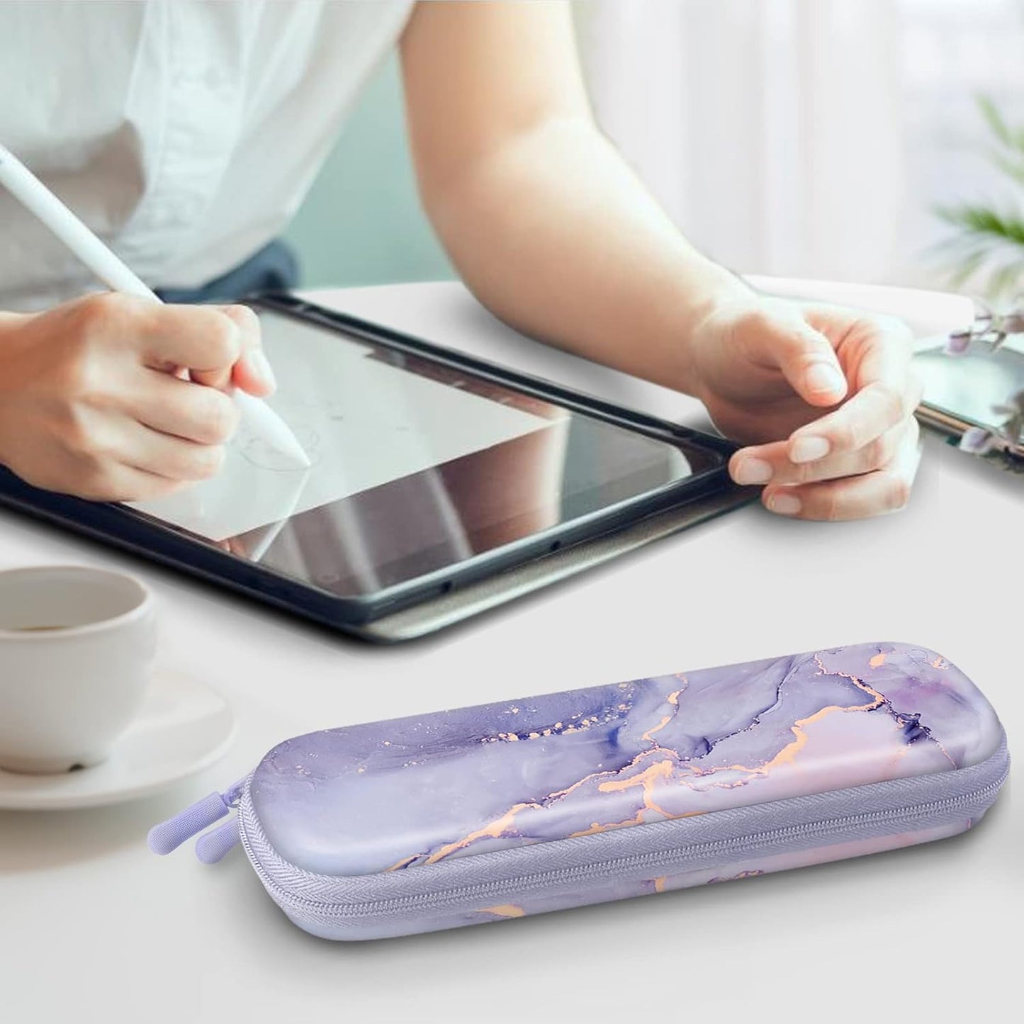 Fintie Holder Case for Apple Pencil Pro, Apple Pencil (USB-C / 1st / 2nd Generation), PU Leather Carrying Bag Sleeve Compatible with Pen, USB Cable, Samsung Stylus, Lilac Marble