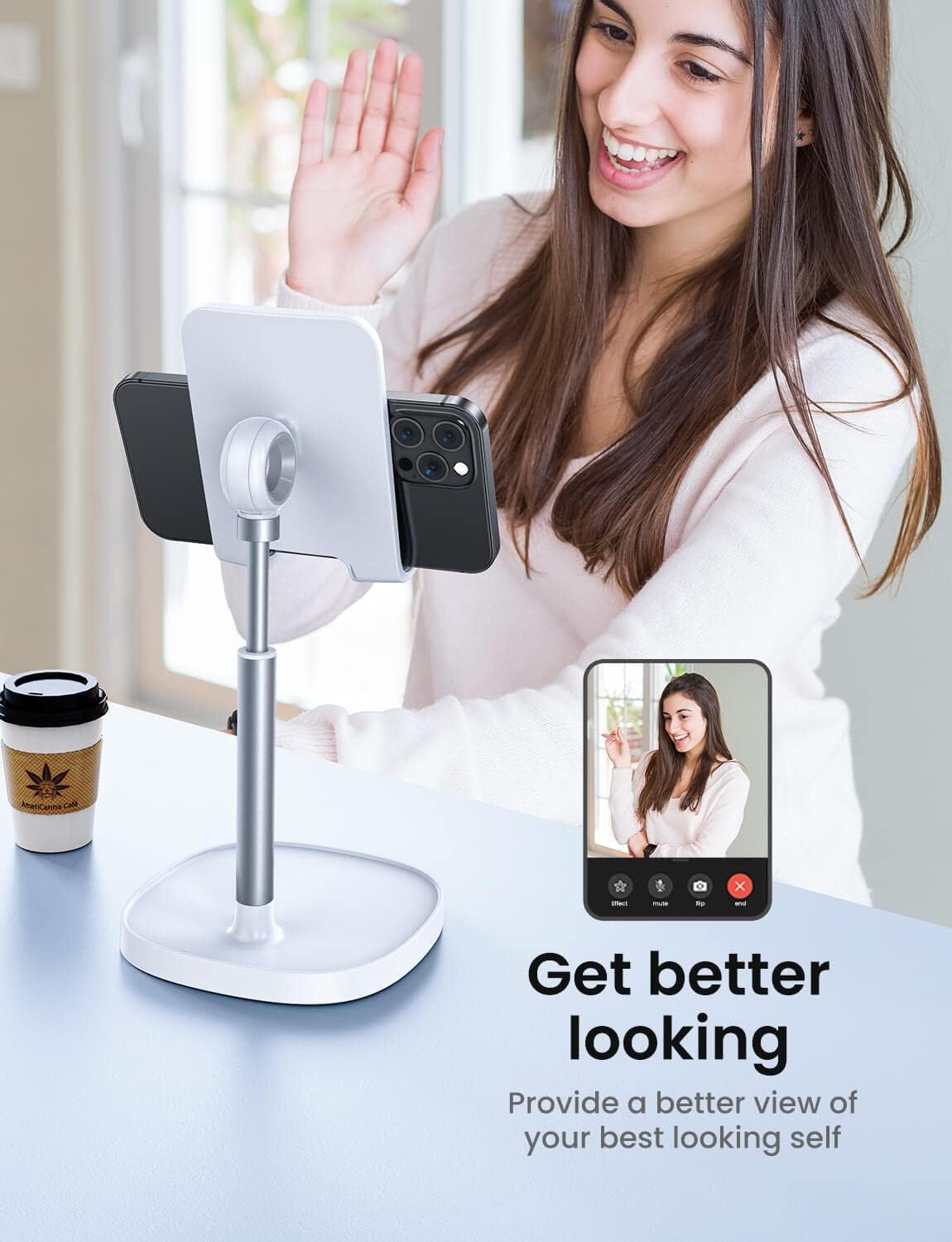 LISEN Cell Phone Stand Phone Holder for Desk Office Decor, Office Desk Accessories Women PC Gaming Essentials iPhone Stand Gadgets Men Gift for Father Fit OtterBox Case Switch iPad Air Tablet 4-10 in