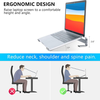 Ventilated Laptop Stand for Desk, Ergonomic Aluminum Laptop Riser, Computer Stand for Laptop, Compatible with MacBook Air Pro, Dell, HP, More 11-17.3 Inches Notebook, Work from Home (Silver)