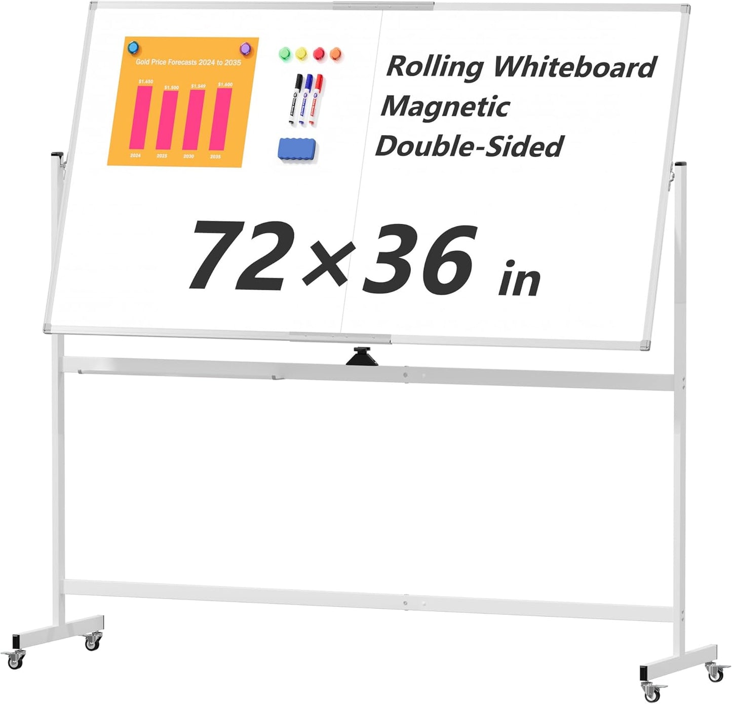 Large Whiteboard Easel with Stand, 36" x 24" Portable Standing Magnetic Dry Erase White Board, 3' x 2' Tripod Height Adjustable Flip Chart Easel for Home Office Classroom School, Silver