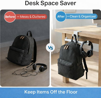Heavy-Duty Backpack Hanger for Desk & Table, Adjustable Desk Hook for Bag with 80lb Capacity, T-Shape Backpack Holder & Purse Hook for Table, Clip-On Desk Bag Hook for Office Classroom Home