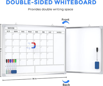 MaxGear Monthly Calendar Dry Erase Board for Wall, 16"x12" Small Hanging Double-Sided White Board, Portable Whiteboard for Planning, Drawing, Memo, to Do List, School, Home, Kitchen, Office