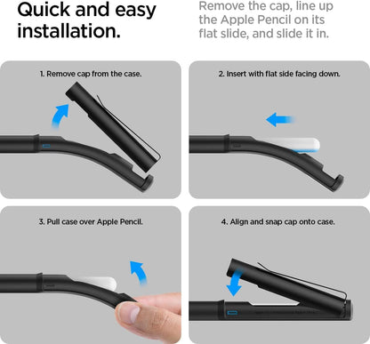 Spigen DA201 Apple Pencil Protective Case for Apple Pencil Pro and Apple Pencil 2nd Generation, Cover Sleeve with Clip and Grip, Compatible with Magnetic Charging and Double Tap - Black