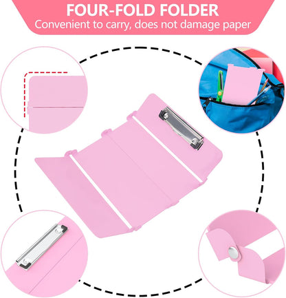 Nursing Clipboard Foldable-4 Layers Aluminum Nurse Foldable Clipboard Nursing Medical Edition Cheat Sheets, Pocket Size Pen Clip for Nurses Students School and Doctors-Pink