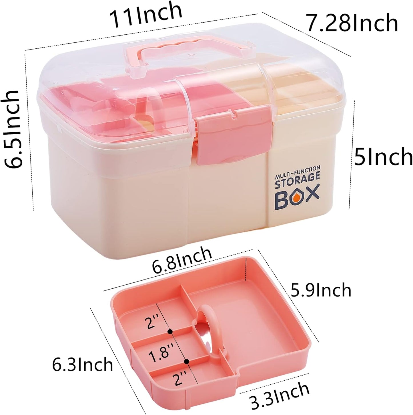 Kinsorcai 11'' Plastic Storage Box with Removable Tray, Multipurpose Organizer and Storage Case for Art Craft and Cosmetic (Green)