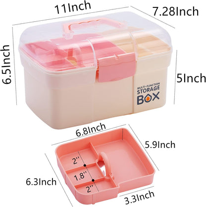 Kinsorcai 11'' Plastic Storage Box with Removable Tray, Multipurpose Organizer and Storage Case for Art Craft and Cosmetic (Green)
