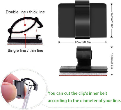 Cable Clips Self with 3M Adhesive Cord Organizer, Wire Holder Clamp Management Sticky for Desk Car Dash Cam Tables Wall, Black 30pcs