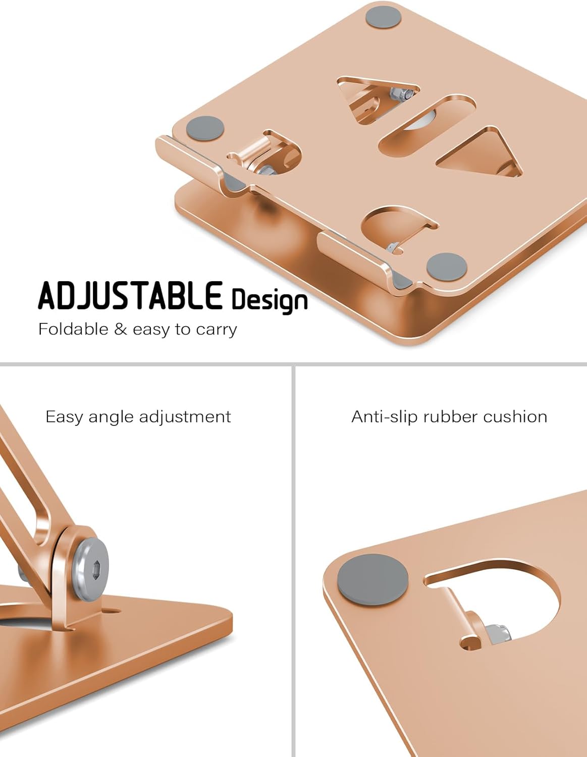 Aoviho Tablet Stand Holder for Desk, Adjustable Aluminum Desk Accessories, Stable Desktop Stand for Office Home,Compatible with iPad Pro Air Mini, Samsung Tablets, Rose Gold
