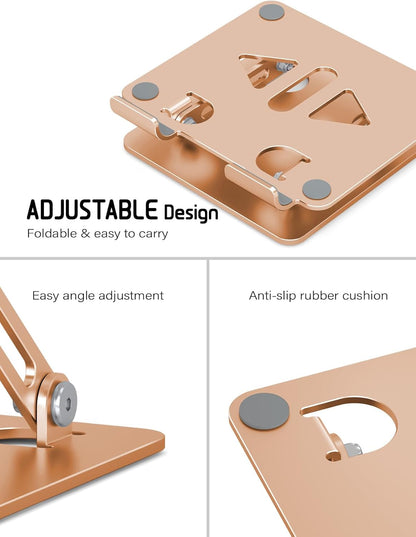 Aoviho Tablet Stand Holder for Desk, Adjustable Aluminum Desk Accessories, Stable Desktop Stand for Office Home,Compatible with iPad Pro Air Mini, Samsung Tablets, Rose Gold