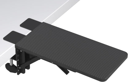 BONTEC Desk Extender Tray, 11.8"x5.9" Table Mount Arm Wrist Rest Shelf, 90°Foldable Elbow Support, Clamp on Computer Arm Rest for Desk, Office & Home Use, Durable & Easy to Install, Black Carbon Fiber