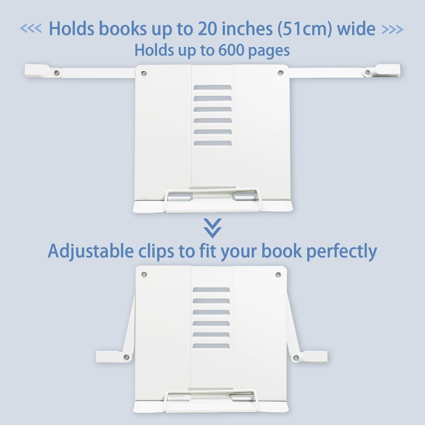Metal Desk Book Stand for Reading with Adjustable Clips, Hands-Free Foldable Book Holder for Kids, Portable Document Stand for Desk, Display Stand for Recipes, Cookbooks, Tablets - Black