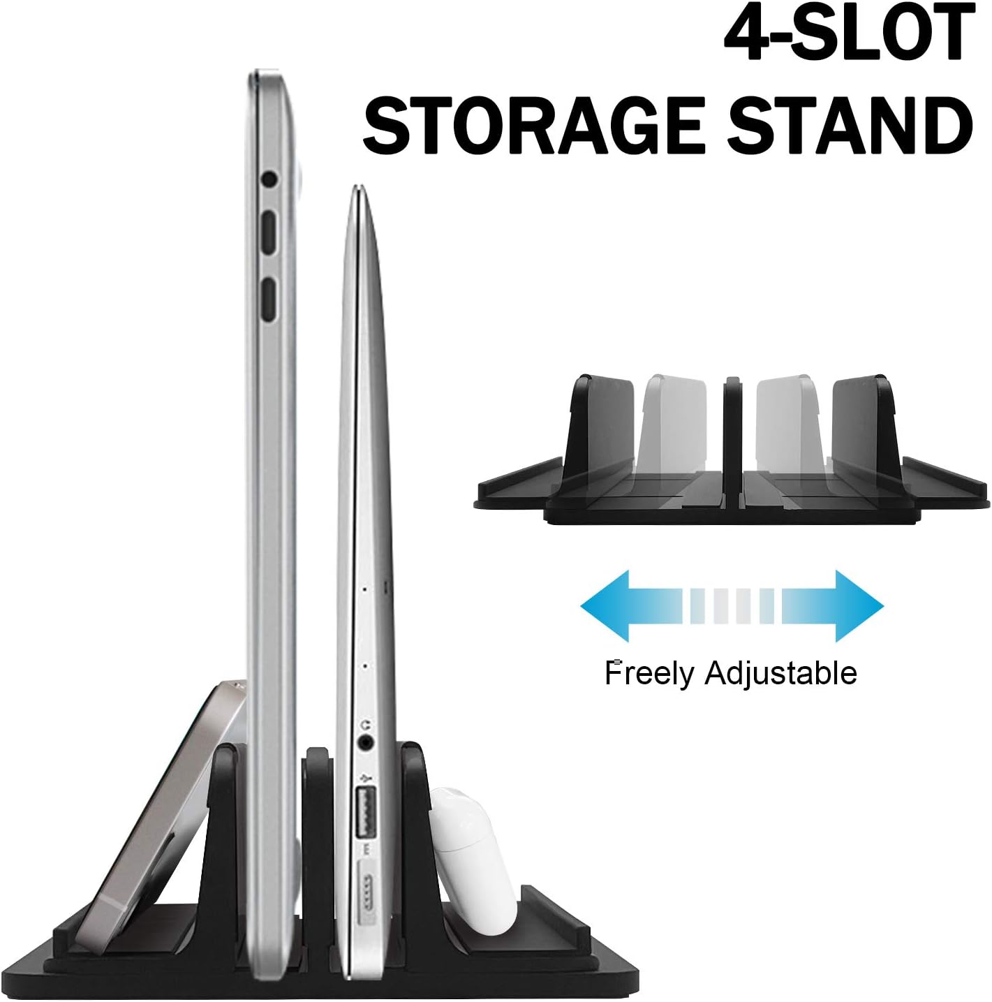 Vertical Laptop Stand Aluminum Heavy Duty, 4 Slots Double Adjustable MacBook Stands Laptop Holder Compatible w' All iPad Surface Dell Samsung HP Chromebook Upto 17.5' - Gray