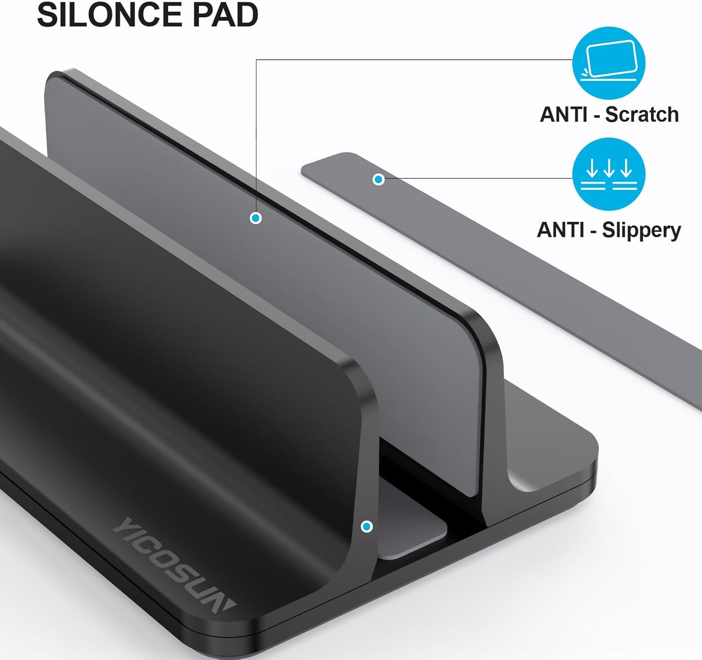 YICOSUN Dual-Slot Aluminum Vertical Laptop Stand for Desk - Adjustable Width Dock for MacBook, Surface, Samsung, HP, Dell up to 17.3 inches - Space-Saving & Protective Design - Gray