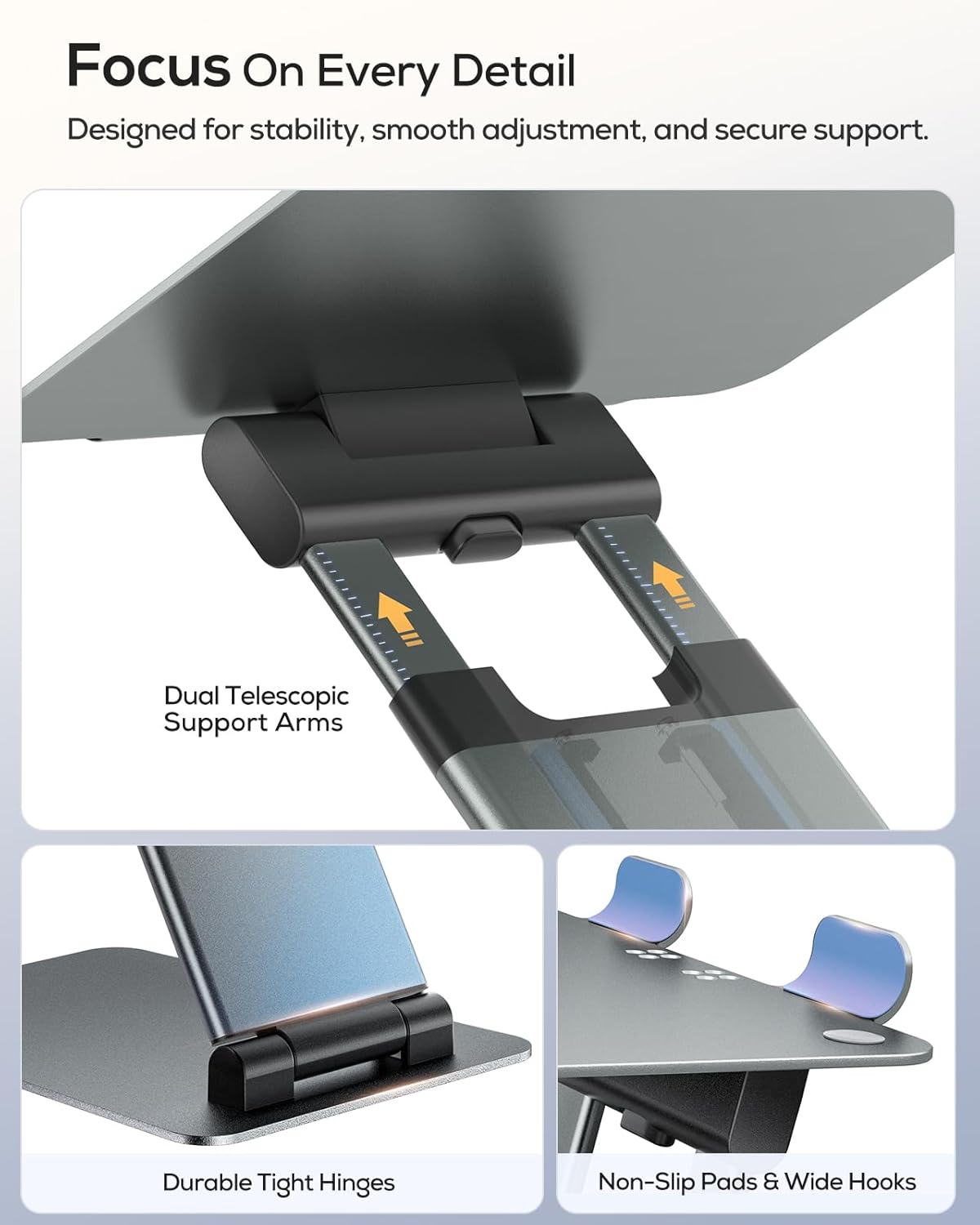 Nulaxy Height Adjustable Laptop Stand for Desk, Dual Foldable Aluminum Computer Riser, Pull Out Design Ergonomic Sit to Notebook Holder Convertor, Compatible with All 10-17" Laptops, Tablets, Gray