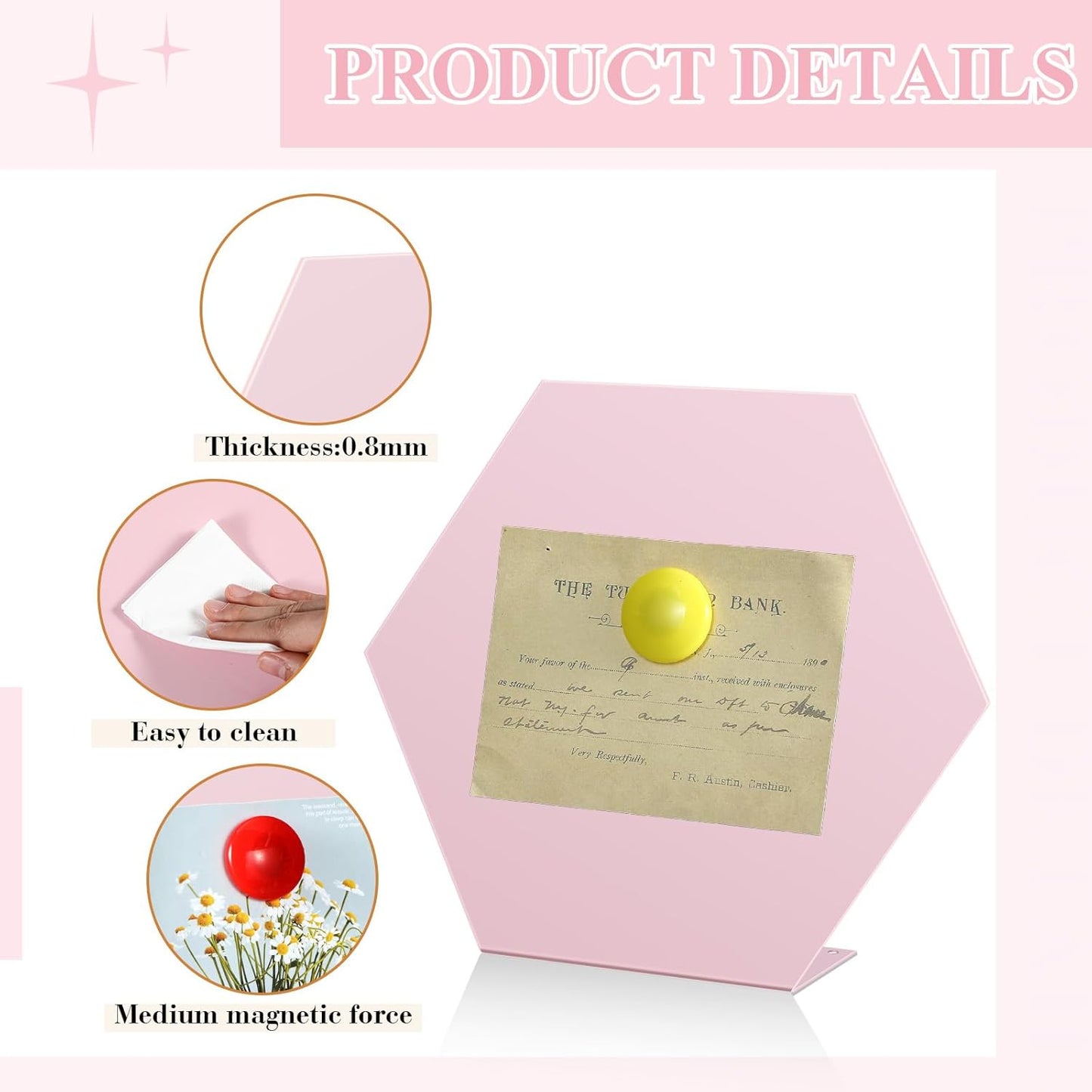 Shimeyao 2 Pcs Pink Magnetic Bulletin Board for Tabletops with 8 Magnets 10x7 Inch Memo Display Easel Stand for Home Office School Kitchen Table Supplies (Arched)