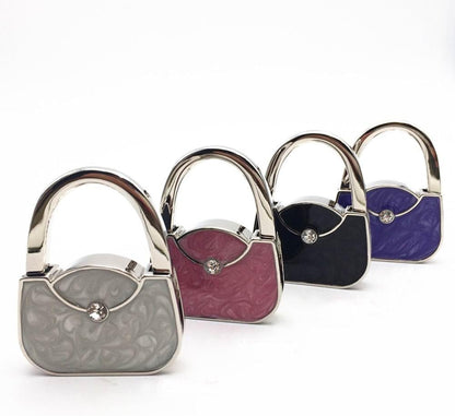 ROFLYER Handbag Shape Design Metal Foldable Purse Bag Hook Table Hanger,Set of 4