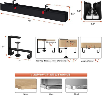 Univivi No Drill Under Desk Cable Management Tray, 36" Cord Organizer for Table, Clamp/Screw Mount Desk Cable Management, Premium Fabric Cable Management Tray for Office, Home