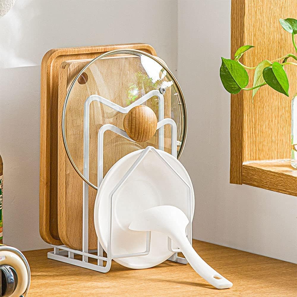SUNFICON Cutting Board Rack Chopping Board Organizer Stand Holder Kitchen Countertop Pots Pan Lids Rack Organizer Flat Steel 4.92 x 5.7 x 8.47 in. Black