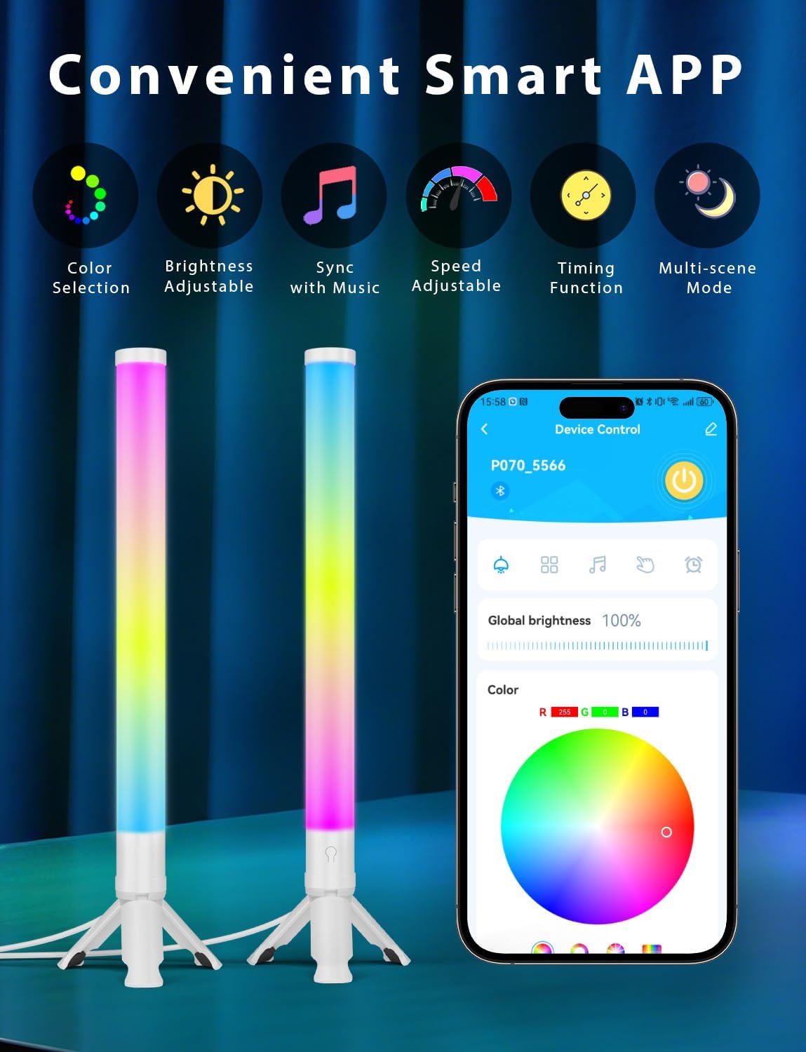 DAYBETTER 360° Smart LED Light Bars, RGB Light Bars with 16 Million Colors, Smart Gaming Lights with Music Sync and Scene Modes, 3 Modes Control, Mood Lighting, Gaming Light Bar for Room, TV, Monitor