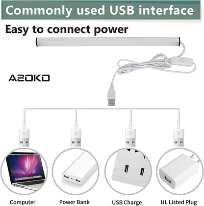 ASOKO Under Cabinet Led Lighting, 12 Inch Light Strip Bar, Daylight White 5000K Dimmable Plug in USB Light, Small Thin Led Under Counter Lighting for Kitchen/Room/Shelf/Desk/Display Case