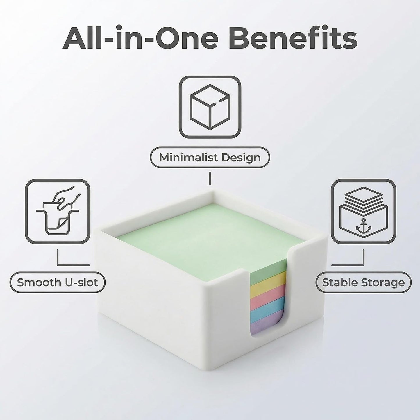 Silicone Sticky Note Holder for Desk - Modern 3x3 Inch Memo Pad Dispenser Post Note Holder, Minimalist Desk Storage Organizer for Office, Home, and School, White