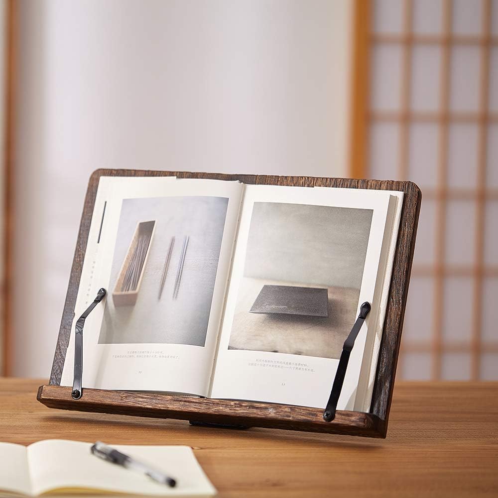 Book Stand with Page Clips, Foldable Reading Rest Holder, Portable Desk Bookrest, Cookbook/Tablet PC/Music Document Stand, Adjustable Wood Reading Frame (Chinese Knot, 13.2 x 9.5 inches)
