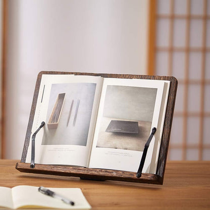 Book Stand with Page Clips, Foldable Reading Rest Holder, Portable Desk Bookrest, Cookbook/Tablet PC/Music Document Stand, Adjustable Wood Reading Frame (Chinese Knot, 13.2 x 9.5 inches)