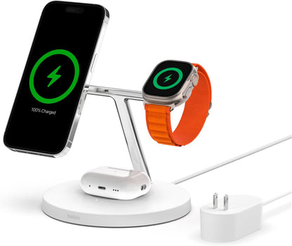 Belkin MagSafe-Compatible iPhone Charger, 3-in-1 Wireless Charging Station, Qi2-Certified 15W Wireless Charge for Apple iPhone 17 Series, Apple Watch, AirPods w/Non-Slip Base, 40W Included - Black