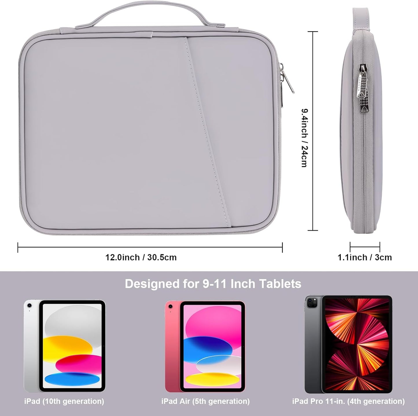 8-9 Inch Tablet Sleeve Bag, Padded Travel Pouch for Galaxy Tab A9 8.7/Tab A 8.4/Fire HD 8, Portfolio Style with Mesh Pocket and Compartments for Accessories (PU-Gray9)