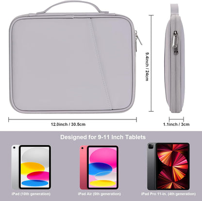 8-9 Inch Tablet Sleeve Bag, Padded Travel Pouch for Galaxy Tab A9 8.7/Tab A 8.4/Fire HD 8, Portfolio Style with Mesh Pocket and Compartments for Accessories (PU-Gray9)