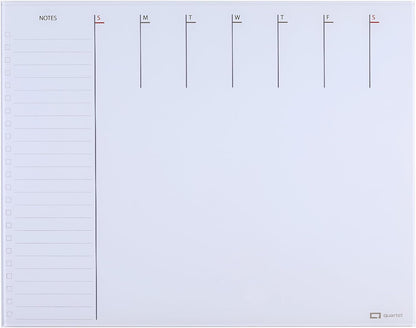 Quartet Glass Desktop Weekly Planner, 17" x 22", Whiteboard, Dry Erase Surface, Clean Erase, Includes 1 Dry Erase Marker, White (GDP2217W)
