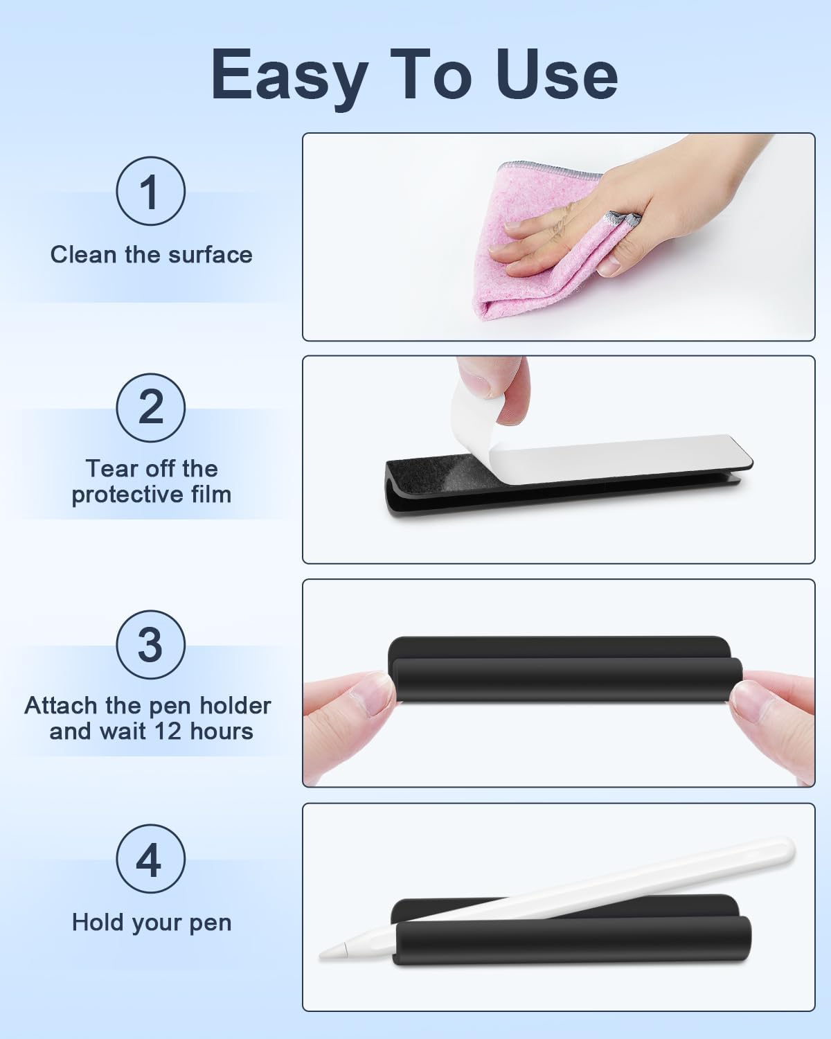 eZAKKA 2PCS Silicone Pencil Holder, Stylus Holder For Stylus Pens,For Most Pens,Pencils,Self-Adhesive Stick To Notebooks,Diary, Desks,Tablet, Black