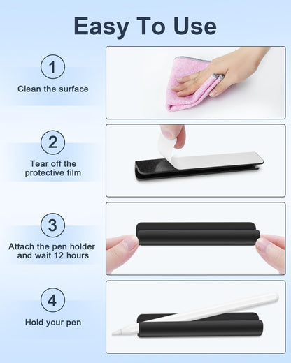 eZAKKA 2PCS Silicone Pencil Holder, Stylus Holder For Stylus Pens,For Most Pens,Pencils,Self-Adhesive Stick To Notebooks,Diary, Desks,Tablet, Black