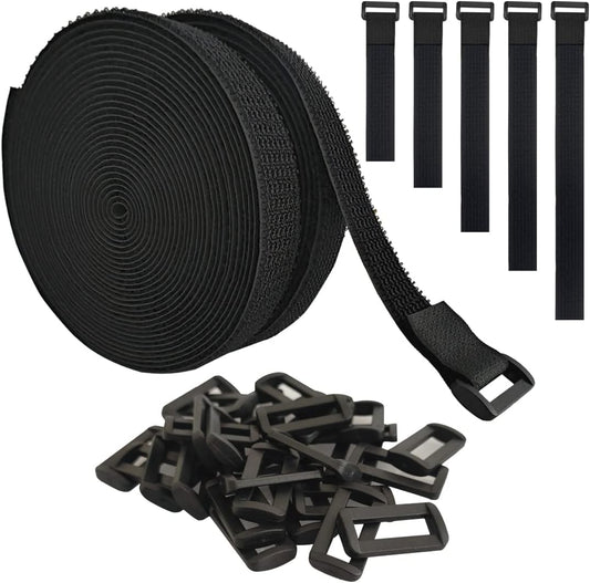 40ft Hook and Loop Straps with 60 Buckles, Adjustable Reusable Cable Straps, Arbitrarily Cut Fixing Nylon Cinch Strap