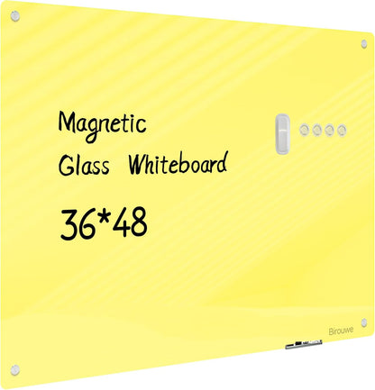 Magnetic Glass Whiteboard - Glass Dry Erase Board 48"x36" Large Frameless Board for Walls Office School and Home