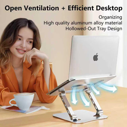 Laptop Stand for Desk, Aluminum Metal MacBook Stand，Computer Riser for Desk, Portable Foldable Adjustable Notebook Holder, Compatible with 10-15.6 Inch Laptops, iPad, Silver.