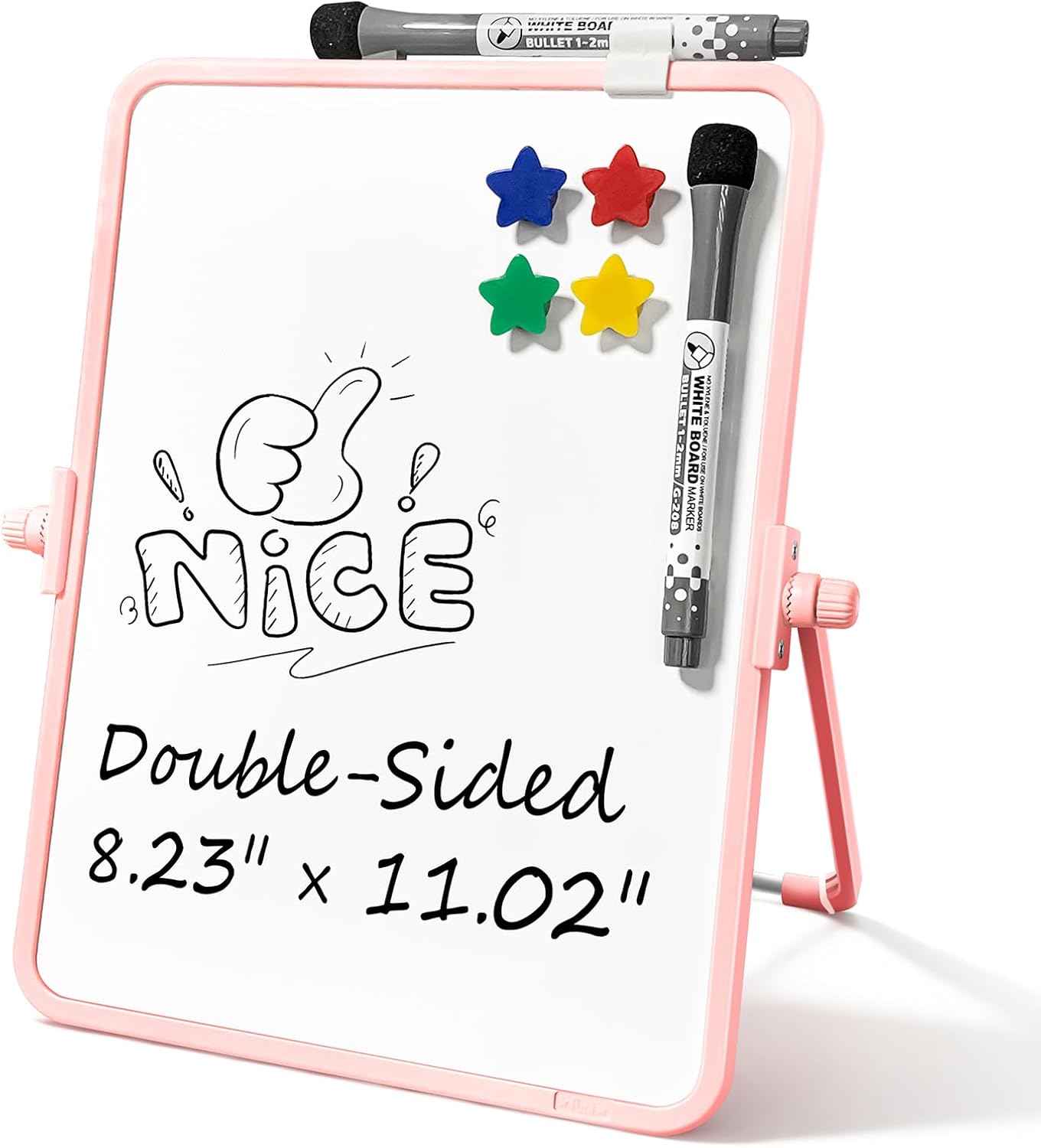 Colorful Dry Erase White Board 8.3x11in, Magnetic Desktop Board with Stand, 2 Markers (Eraser Head), 4 Magnets - Double-Sided Easel for Daily Planning, Memo, Office/Home/School (Blue)