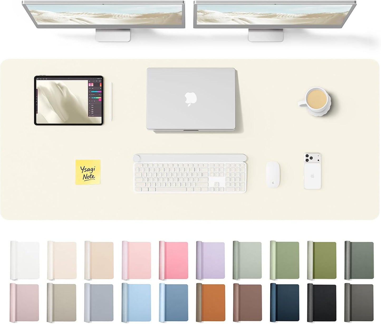 YSAGi Leather Desk Pad Protector, Office Desk Mat, Large Mouse Pad, Non-Slip PU Leather Desk Blotter, Waterproof Laptop Desk Writing Pad for Office and Home (23.6" x 13.8", Eggshell) - Colors B