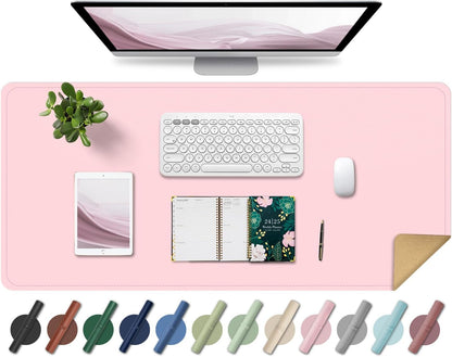 Non Slip Desk Mat, 31.5" x 15.7" PU Leather Desk Pad, Cork Desk Mat for Desktop, Desk Pad for Keyboard and Mouse, Ideal for Office and Home, Black