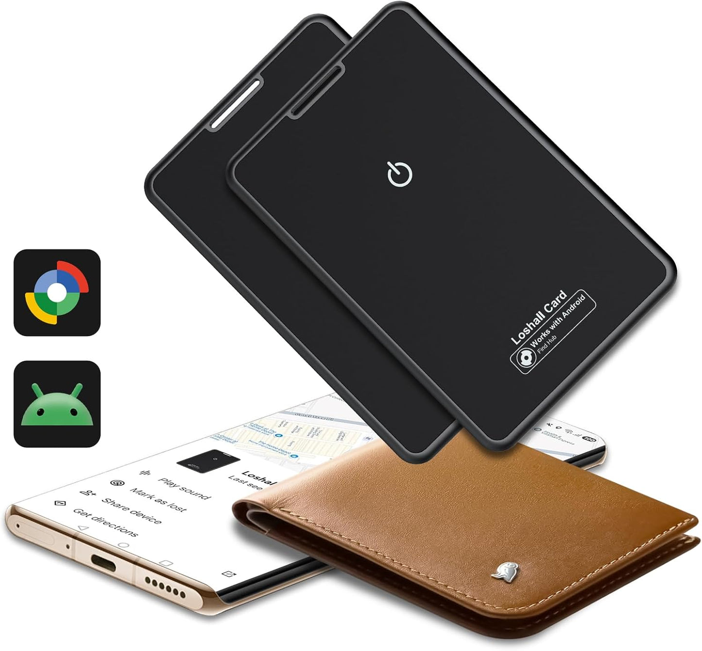 2 Pack Wallet Tracker Card for Android Bluetooth Tracker Work with Google Find Hub(Android Only), IP68 Waterproof, Item Finder for Bags, Keys, Passport