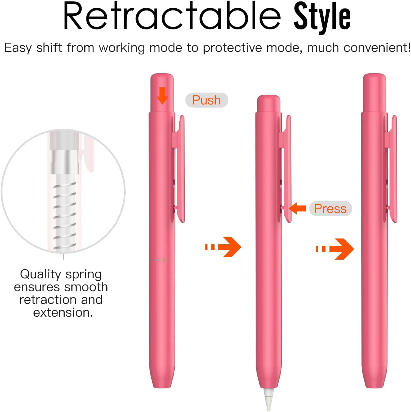 MoKo Holder Case for Apple Pencil 1st Generation, Retractable Apple Pencil 1st Case Protective iPad Pencil Sleeve Skin Cover with Sturdy Clip, Pink
