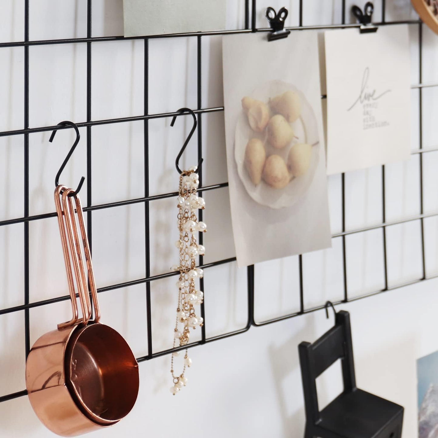 Wall Grid Panel for Photo Display,Wall Storage Organizer,5 Metal Clips & 3 S Hooks & 4 Nails & 4 Plastic Hanging Buckles and 4 Screws Offered,Size 17.5" x 11.8",2 Pack(Gold)