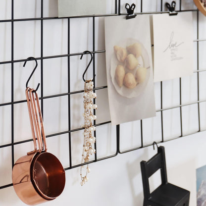 Wall Grid Panel for Photo Display,Wall Storage Organizer,5 Metal Clips & 3 S Hooks & 4 Nails & 4 Plastic Hanging Buckles and 4 Screws Offered,Size 17.5" x 11.8",2 Pack(Gold)