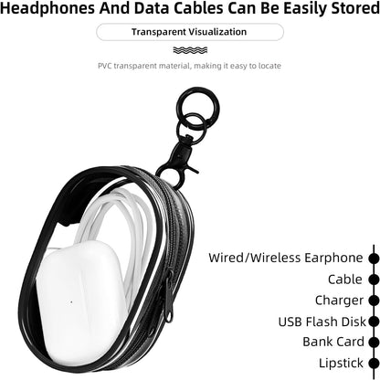 Linsaner 1|2|4 Pack Available Storage Bag for Organizing Data Cables, Earphone, Chargers, Keys, Change, Blind Box Doll Transparent Display Bag, Tech Pouch (Black, 1 Pack)