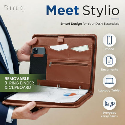 STYLIO Zipper Padfolio Portfolio Binder Organizer | Faux Leather Portfolio for Resume, Documents, Phone, Tablet, Business Supplies and Cards | Notebook Organizer with Letter Sized Notepad Included