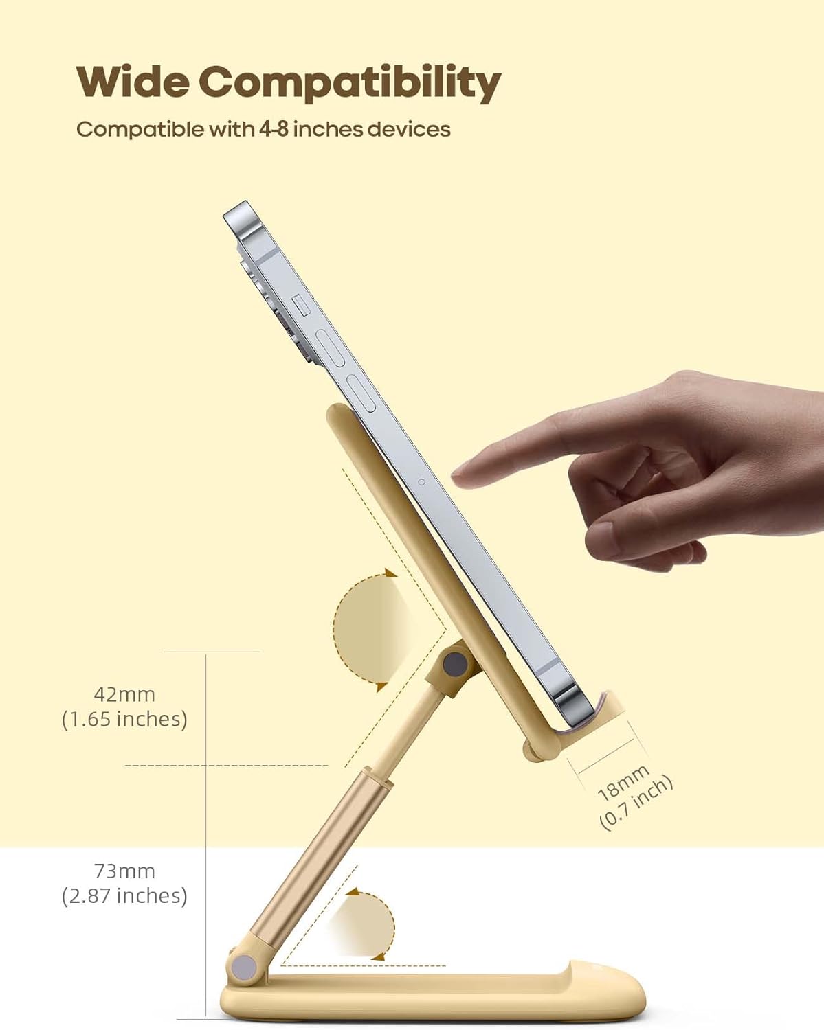 Lamicall Cell Phone Stand for Desk - [Height Adjustable] Foldable Mobile Phone Holder, Portable Stand for iPhone 17 16 15 14 13 12 11 Pro Max Plus Air, Galaxy S25, Office Gift, Telephone Accessories